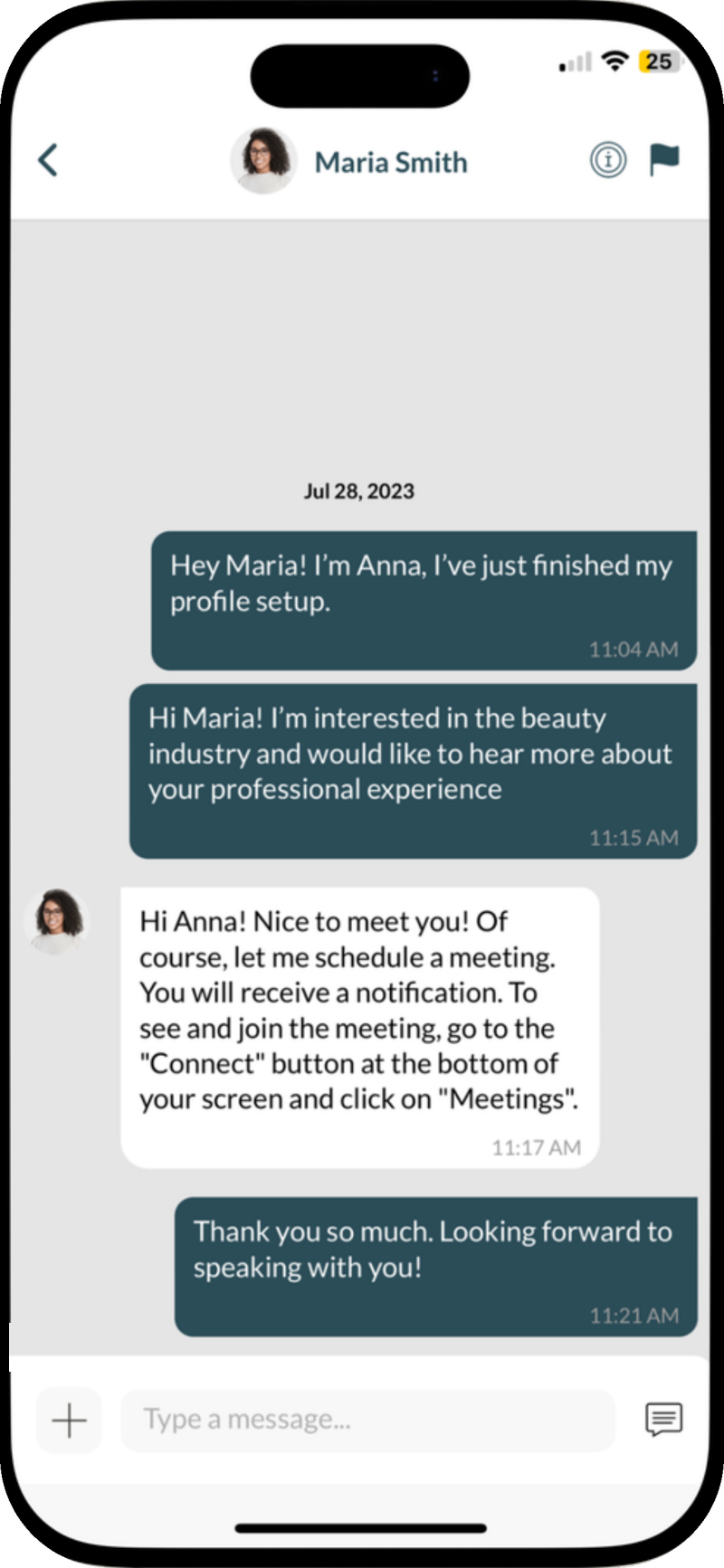 Mentor and mentee messaging